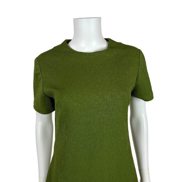 Vintage 60s Babydoll Dress Womens Medium Mod Mini Textured Avocado Green Shift - Picture 5 of 11